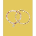 14K Gold Flash-Plated Pink Stone And Gold Bead Butterfly Bracelet Duo