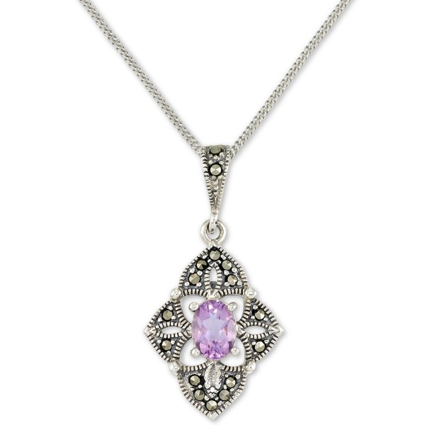 Amethyst (1/2 ct. t.w.) & Marcasite Flower 18