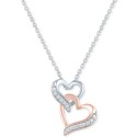 Diamond Double Heart Pendant Necklace (1/10 ct. t.w.) & 14k Rose Gold-Plate, 16