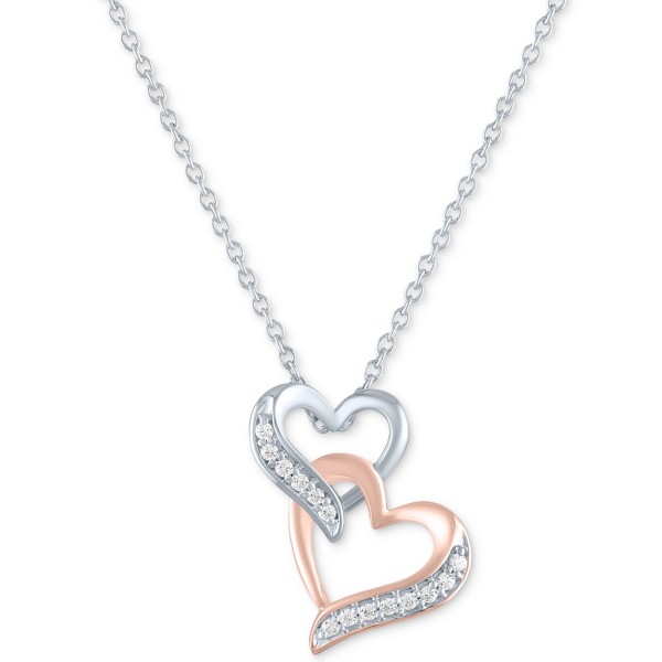 Diamond Double Heart Pendant Necklace (1/10 ct. t.w.) & 14k Rose Gold-Plate, 16