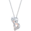 Diamond Double Heart Pendant Necklace (1/10 ct. t.w.) & 14k Rose Gold-Plate, 16