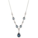 Silver-Tone Denim Halo Crystal Lariat Necklace, 16