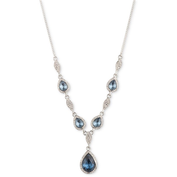 Silver-Tone Denim Halo Crystal Lariat Necklace, 16