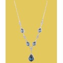 Silver-Tone Denim Halo Crystal Lariat Necklace, 16