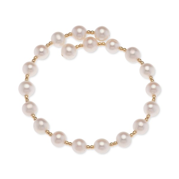 Cultured Freshwater Pearl (6-1/2 - 7mm) Polished Bead Coil Bracelet in 18k Gold-Plated