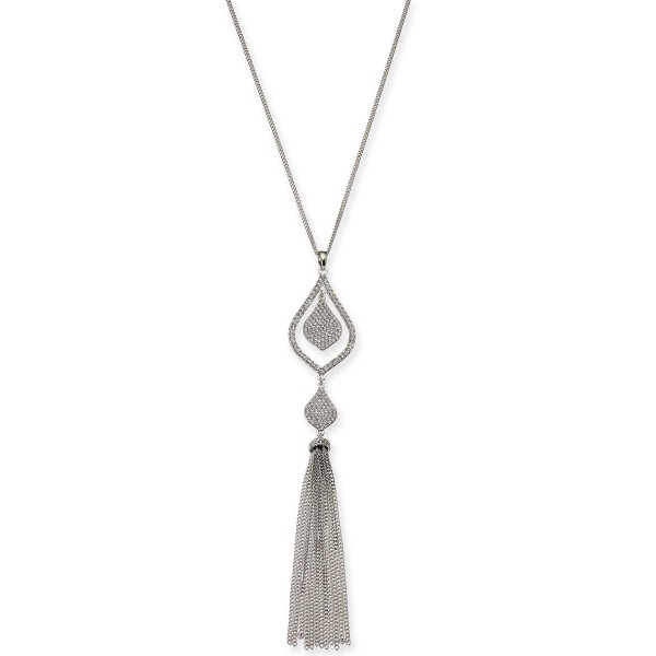 Silver-Tone Pavé & Chain Tassel Pendant Necklace, 28