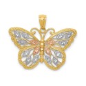 Butterfly Diamond-cut Charm in 14K Yellow Gold with White and Rose Rhodium