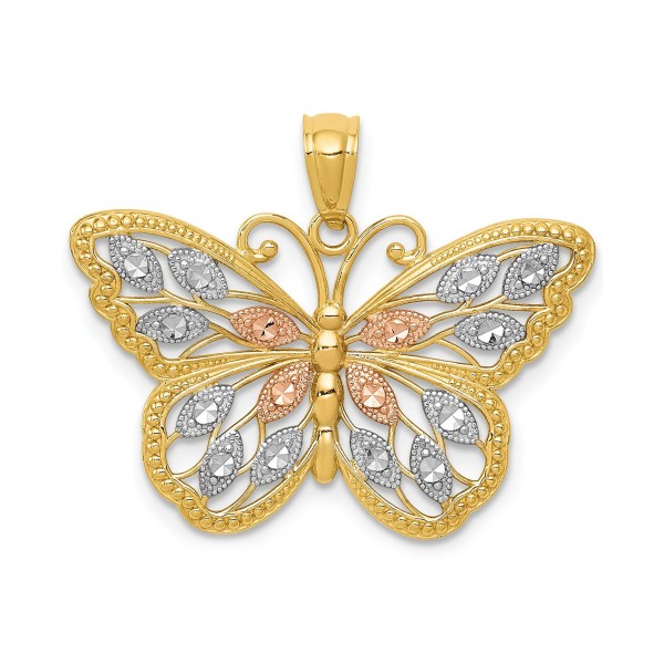 Butterfly Diamond-cut Charm in 14K Yellow Gold with White and Rose Rhodium