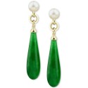 Cultured Freshwater Pearl (7mm) & Jade Briolette Drop Earrings in 14k Gold-Plated Sterling Silver