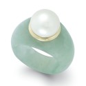 Cultured Freshwater Pearl Jade Ring in 14k Gold (9mm)