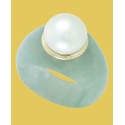 Cultured Freshwater Pearl Jade Ring in 14k Gold (9mm)